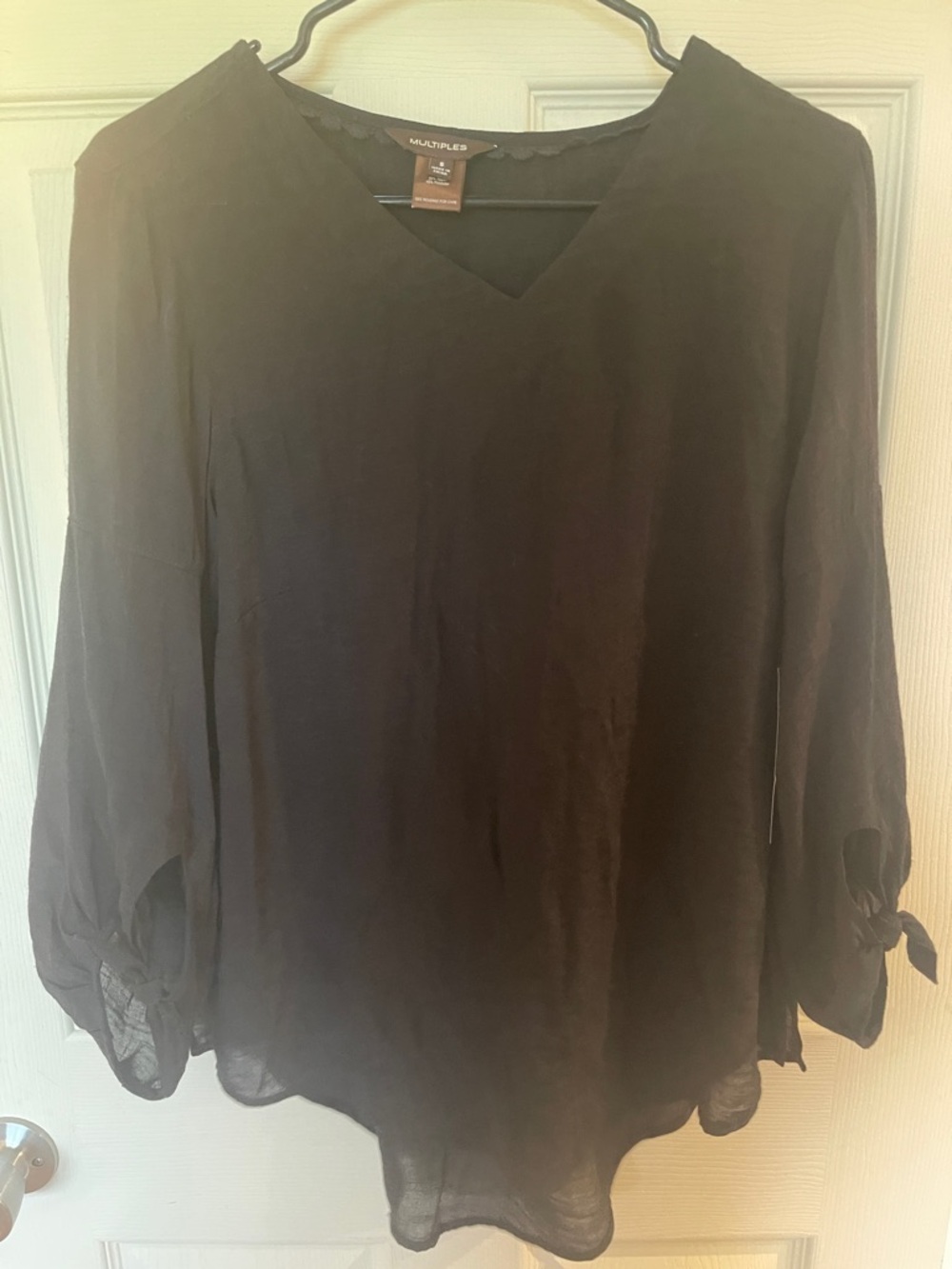 Multiples Black V-Neck Sheer-Sleeve Tunic